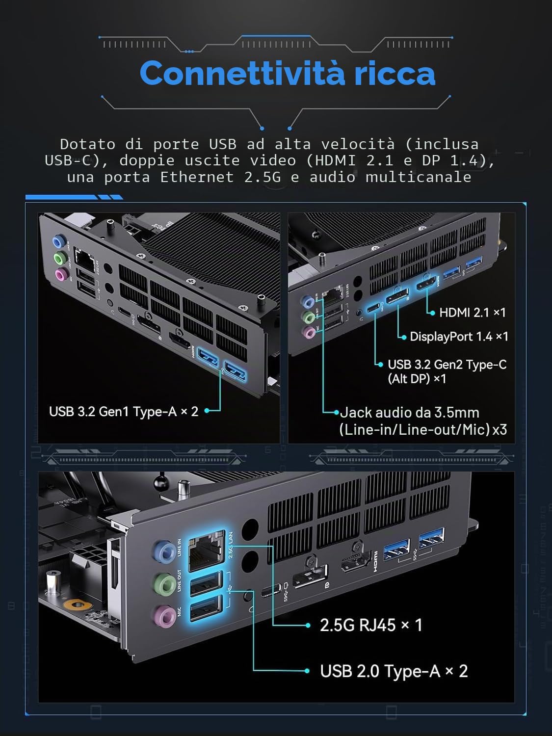 MINIS FORUM BD895i SE Motherboard, AMD Ryzen 9 8945HX 16C/32T fino a 5,4 GHz con AMD Radeon 610M, Barebone senza 2×DDR5(fino a 96GB)/2×M.2 2280 NVME SSD, HDMI/DP/USB-C Uscita video, 2,5G RJ45, USB 3.2