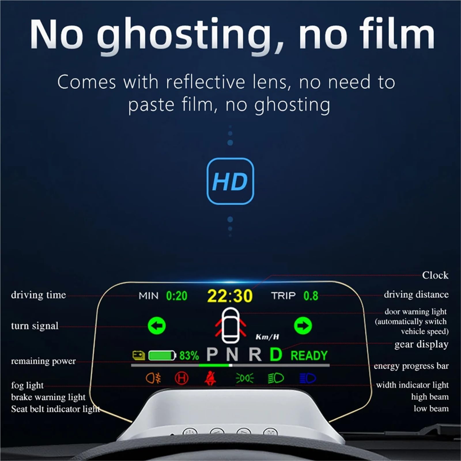T3 Speedometer RPM Car Head Up Display Mirror Projector HUD, Digital Alarm Set