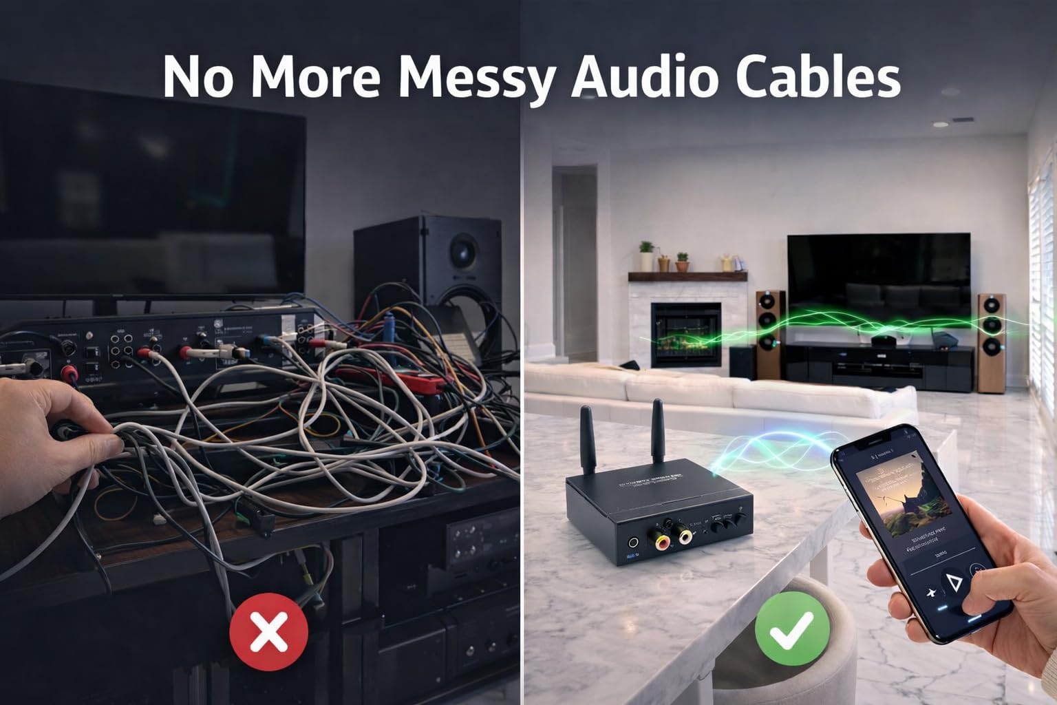 DYNASTY PROAUDIO Adaptateur audio sans fil WSA-5BT avec puce Qualcomm® aptX™ Bluetooth 5.3 sans perte, latence ultra faible, double bande 5,2/5,8 GHz, installation facile pour AVR/TV/PC avec système