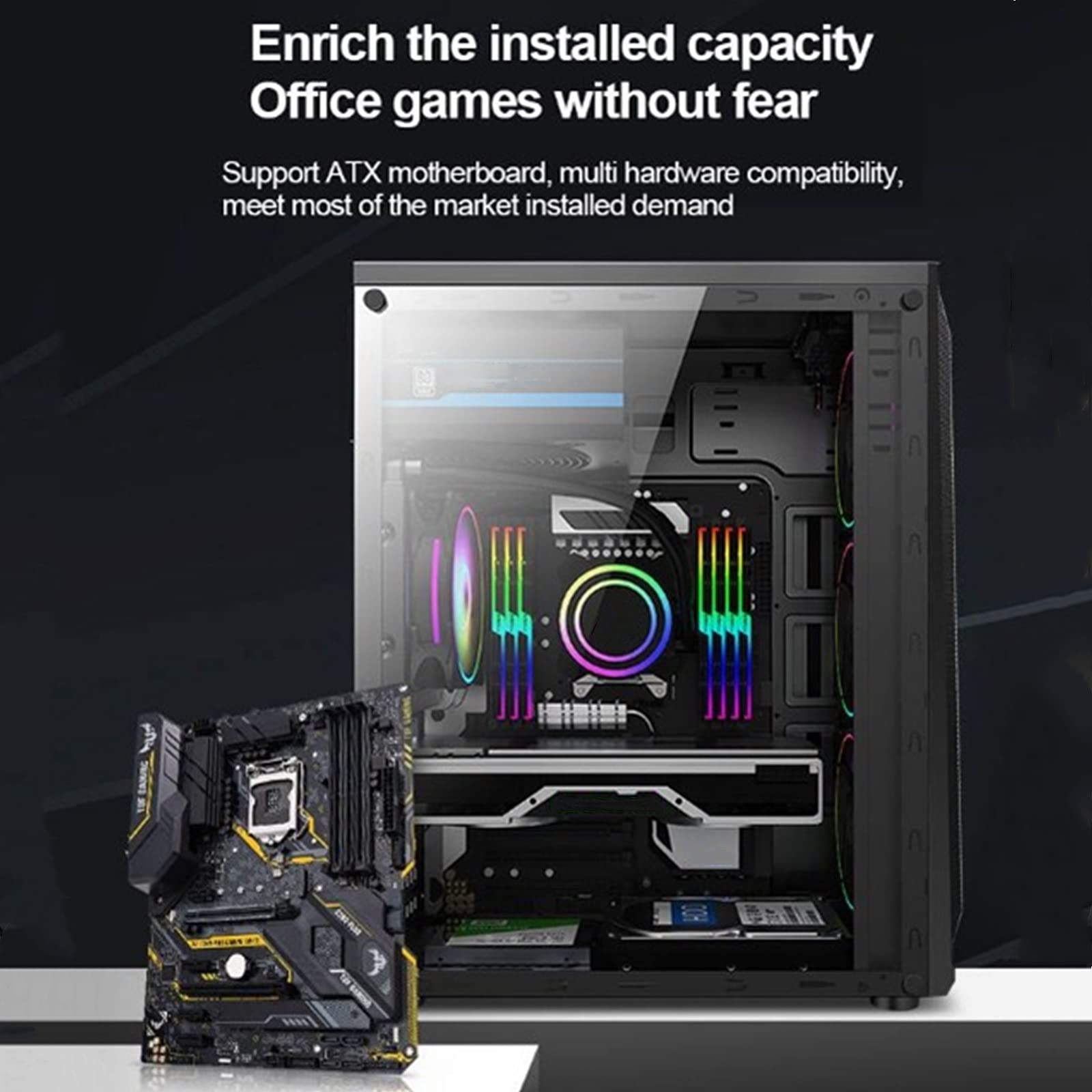 Amazon.co.jp: PCケース RGBゲームケースATXフルサイドアクリル透明