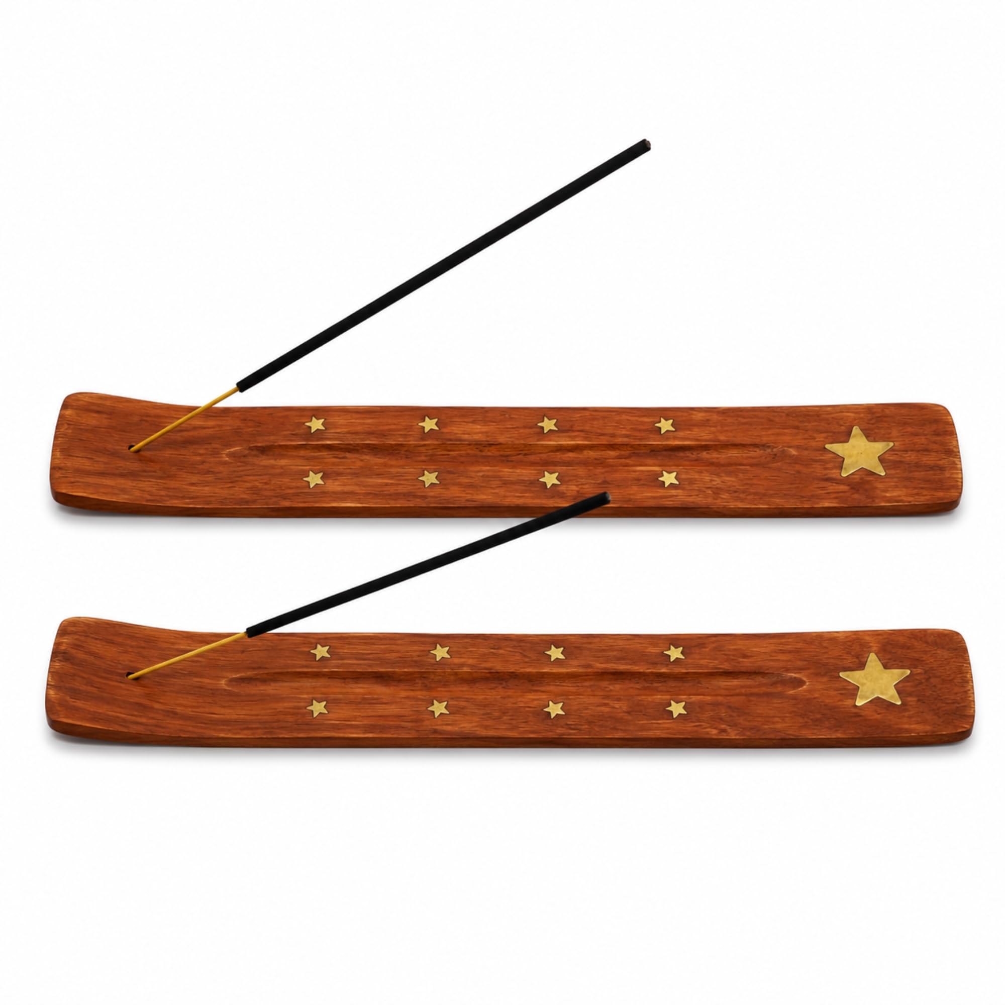 Fenny's Creations Natural Wooden Incense Burner Holder With Ash Catcher, Single Stick Design For Meditation, 24 X 8 Cm (Star Ash Catcher 2Pcs)