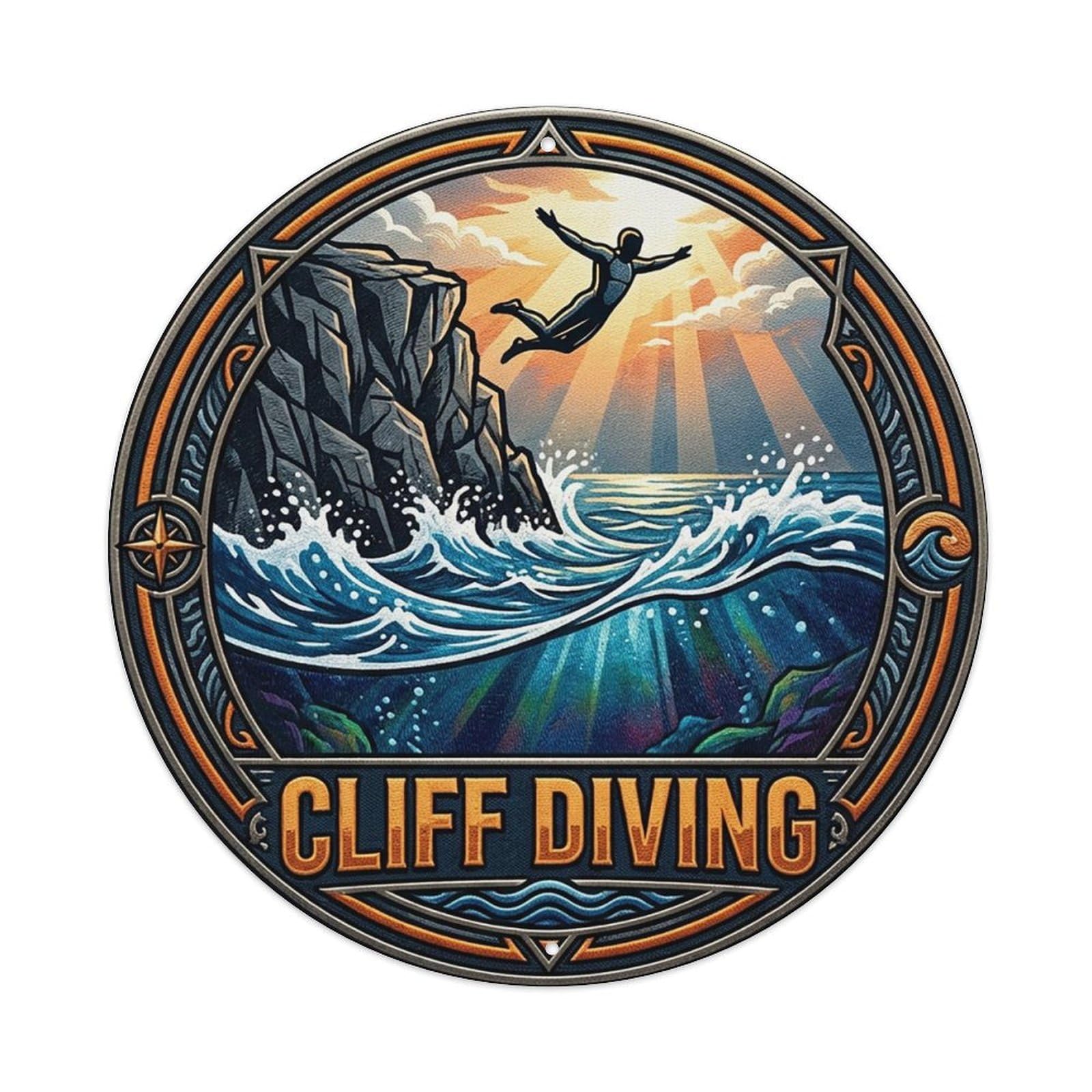 Vintage Cliff Diving Extreme Sports Vintage Metal Tin Sign Plaque Wall Decor for Cafe, Club Bar, Office, Garden Metal Poster 8x8Inch