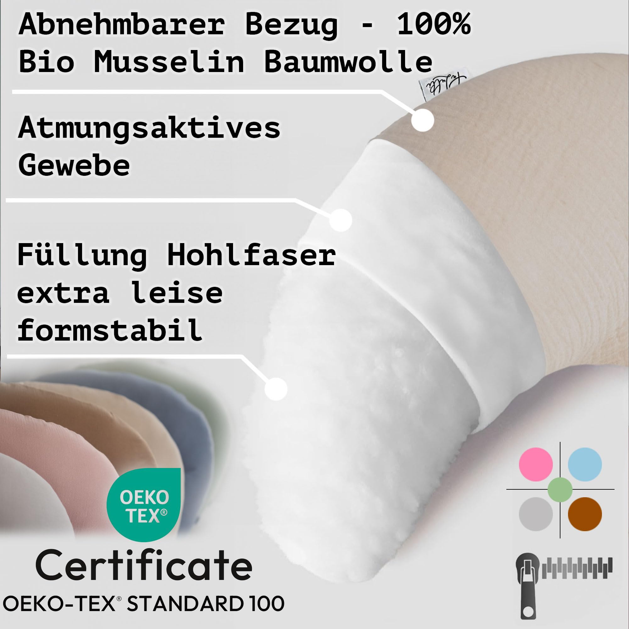 PaLulli® Cuscino ergonomico XXL per allattamento 190 x 30 cm con rivestimento in cotone mussola biologico, ideale per gravidanza e chi dorme sul fianco, comfort e sostegno per adulti e mamme (verde)