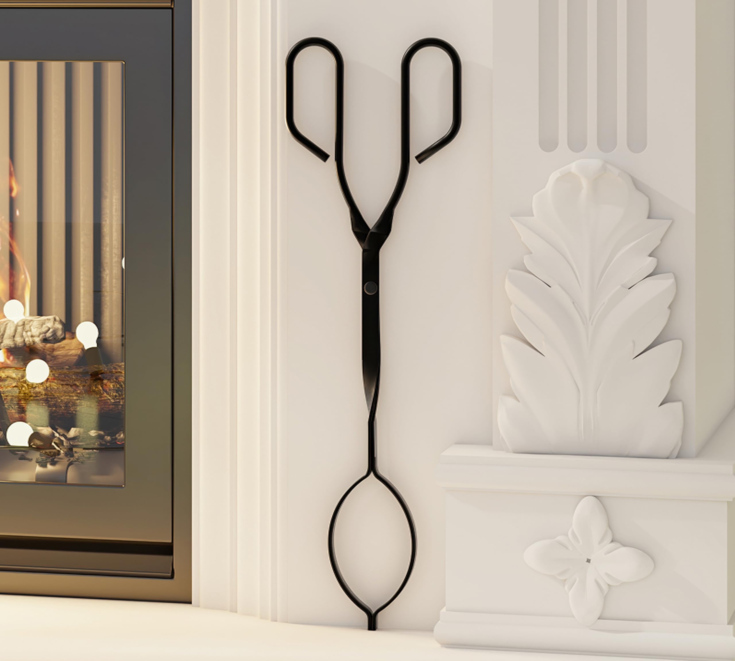 Kingson Pince à bûches de 43 cm de long avec grande poignée, design riveté, pour foyer, barbecue, grill, charbon et bois