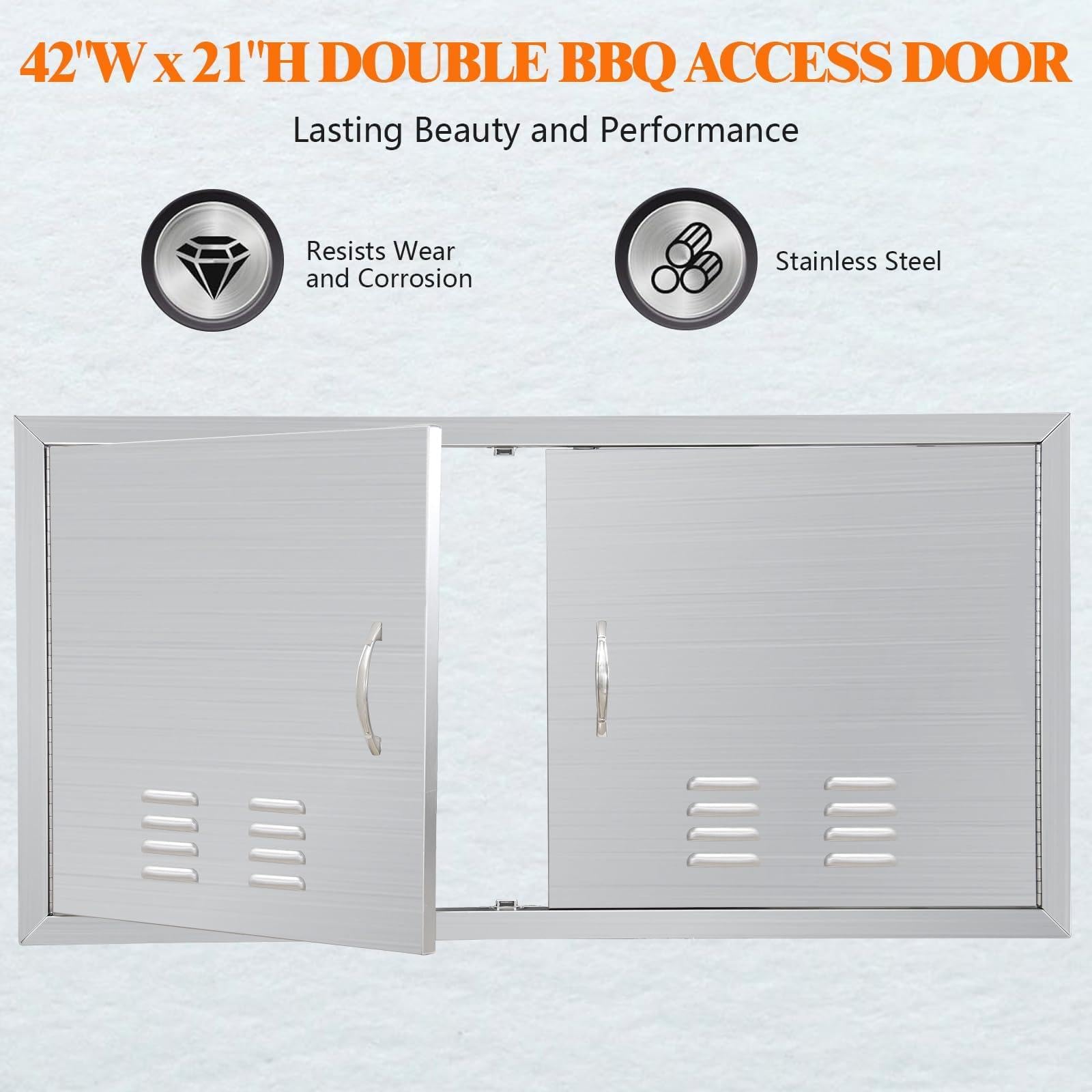 Garvee Puertas de Cocina Exterior de Acero Inoxidable con Rejilla de Ventilación 76.2 x 53.3 cm, Puerta Doble para Isla de Barbacoa, Acabado Cepillado Resistente a la Corrosión para Armarios de Jardín