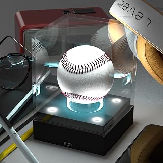 Acrylic Baseball Display Case With LED Light - 7 Color Changing Baseball Stand, UV Protected Clear Cube Memorabilia Holder