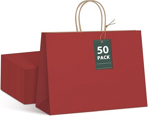 GSSUSA Bolsas de regalo grandes con asas 16 x 6 x 12 pulgadas color rojo 50 unidades bolsas de papel kraft a granel para pequeñas empresas bolsas de