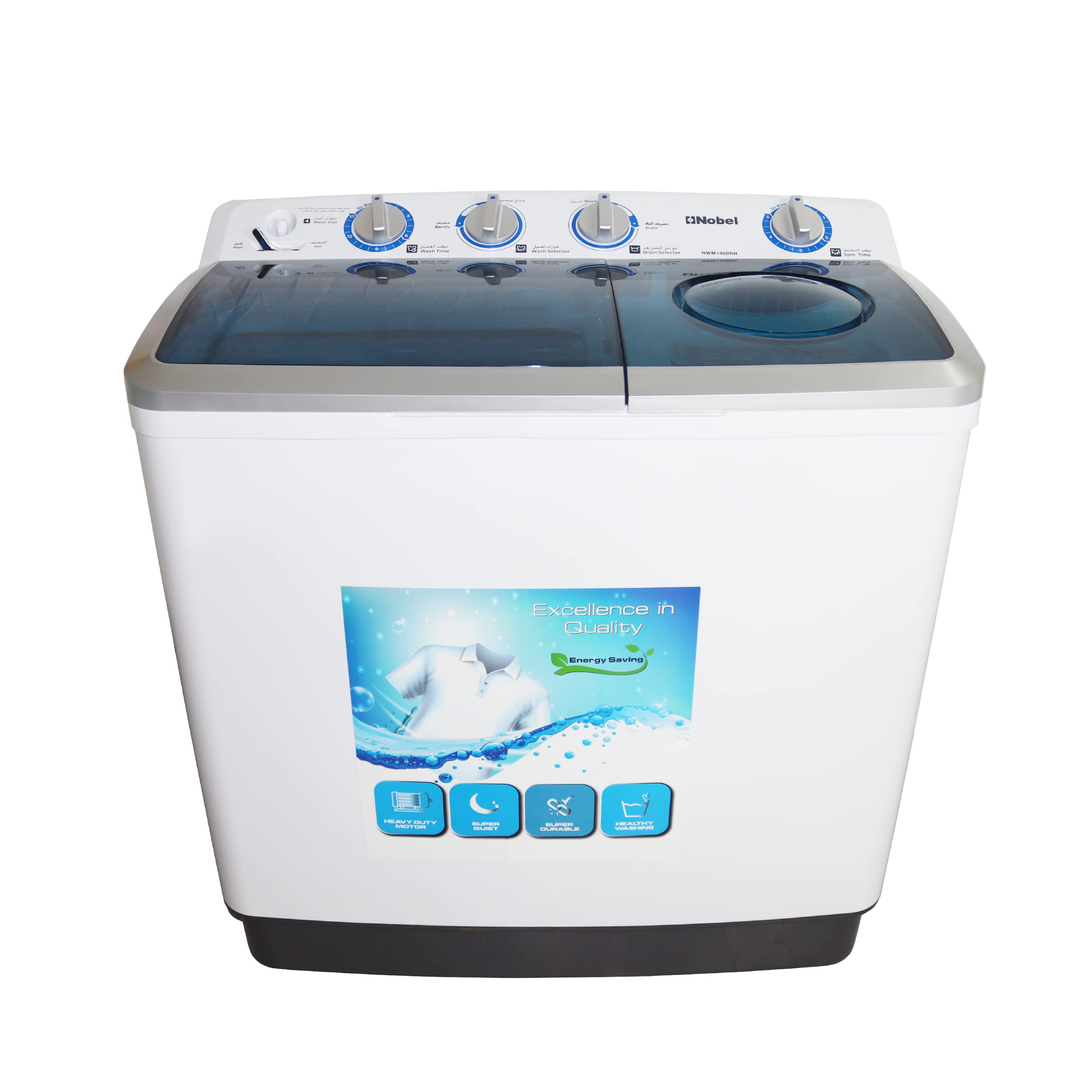 NOBEL SEMI-AUTOMATIC WASHERS TWIN TUB White 14 KGS NWM1400RH 1 Year Warranty