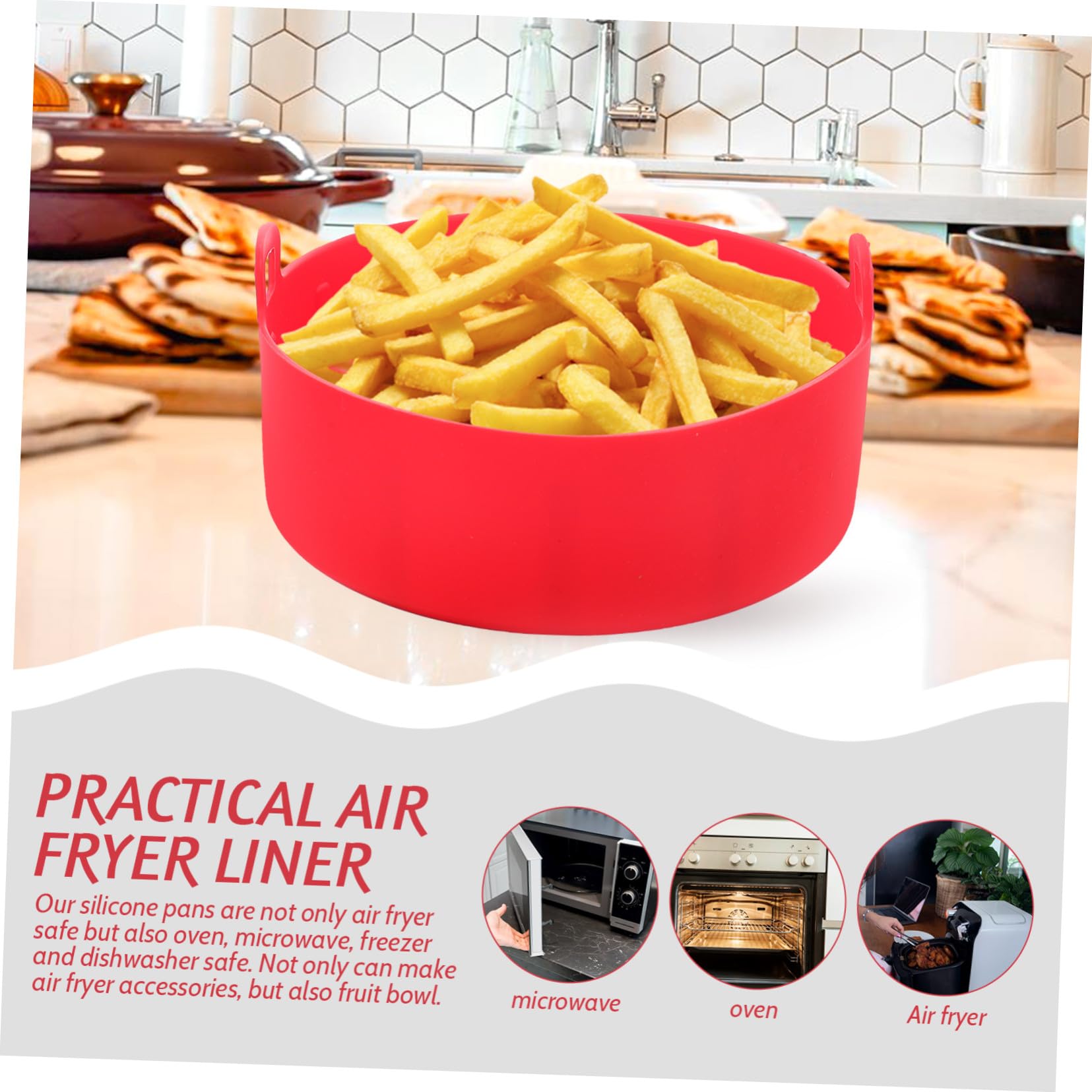 TOYANDONA Silikon Korb Einlage Für Heißluftfritteuse 19cm Rot Wiederverwendbares Backblech Zubehör Für Ofen Hitzebeständig Leicht Zu Reinigen Für Chicken Wings Und Fisch