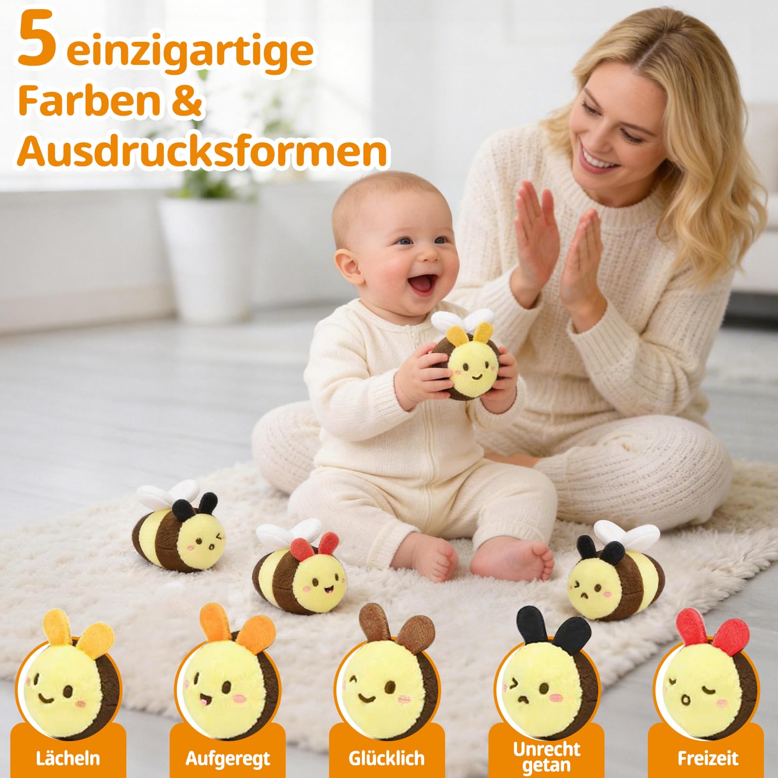 Giocattoli per bambini 6-12 mesi, alveare con 5 api giocattolo, montessori sensoriale giocattolo con musica, sonaglio, specchio, giochi educativi per bambini e giocattoli motorie, regali per bambini 1