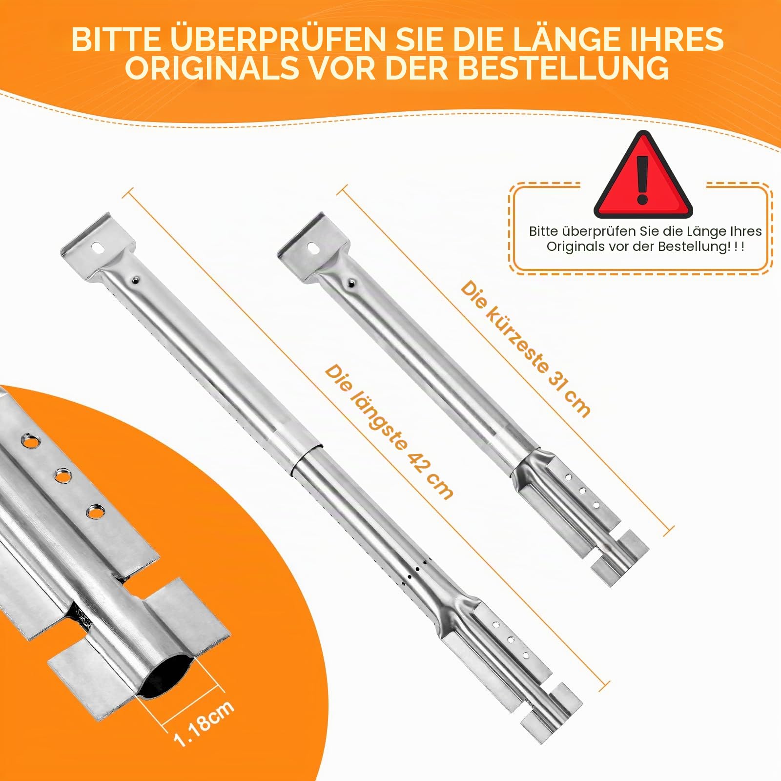 GFTIME 31 bis 42cm Universal Brenner einstellbar Ersatzteile für Tepro, Barbecook, Campingaz, Charbroil, Blooma,Verstellbarer Edelstahl Gasgrill Brenner ersatzteile zubehör, 3 Stück