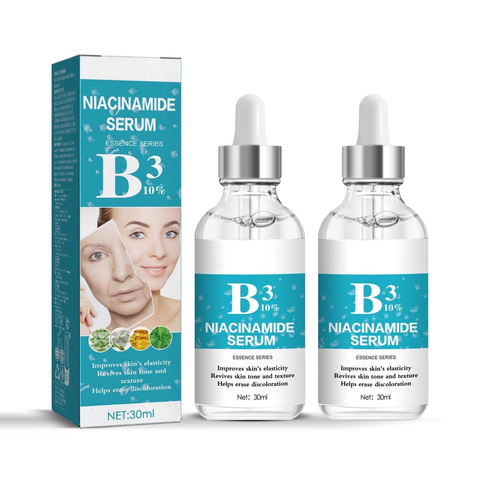 Niacinamide Serum for Face (Vitamin B3), Minimizing Pores & Sebums, Blemish Treatments for Discoloration, Reduces Dullness, Hydrates and Repairs Skin for Women & Men (2PCS)