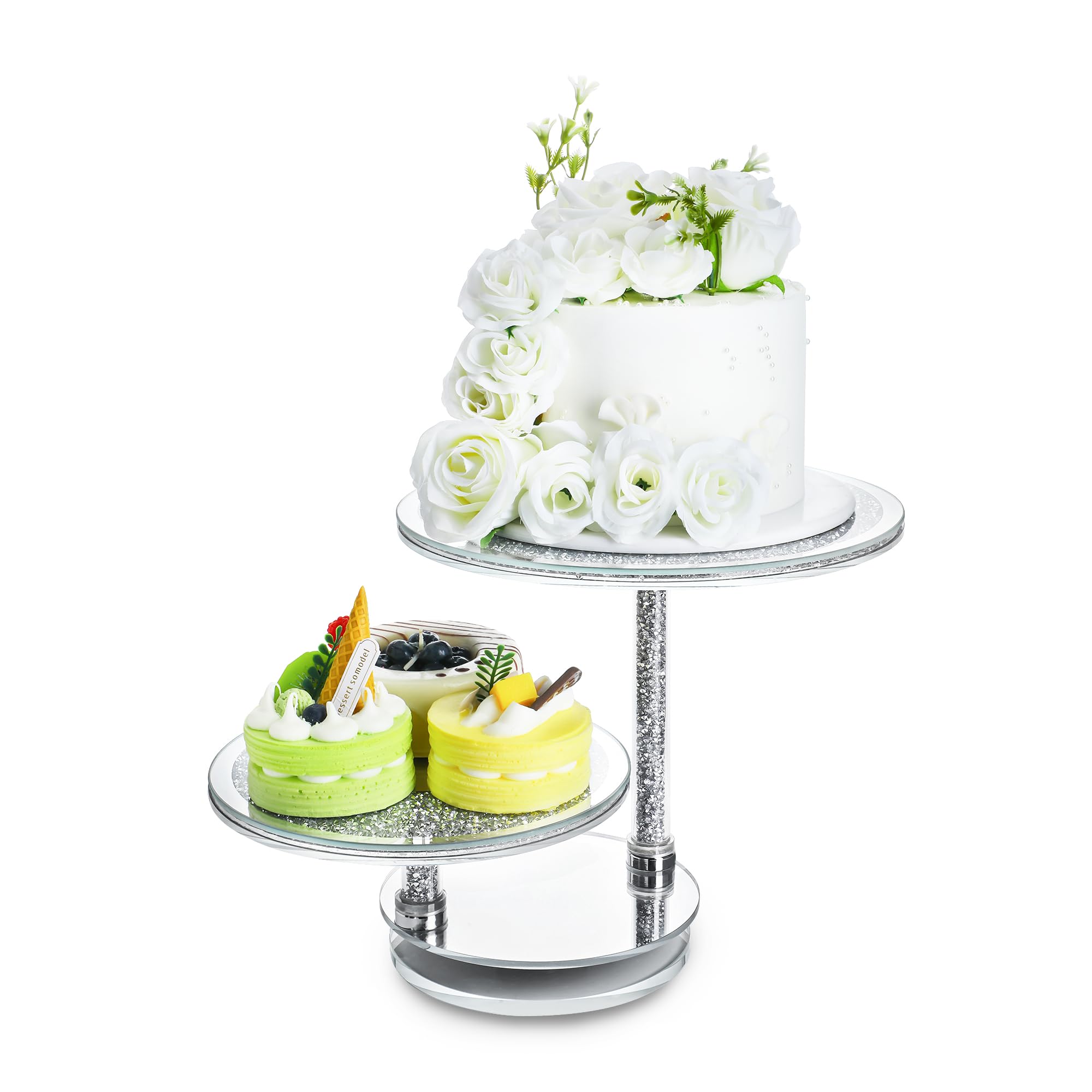 kanpura Soporte de cristal para 15 cupcakes, torre de 2 niveles, bandeja escalonada con base giratoria, soporte de postre para cumpleaños, graduación, baby shower, fiesta de té