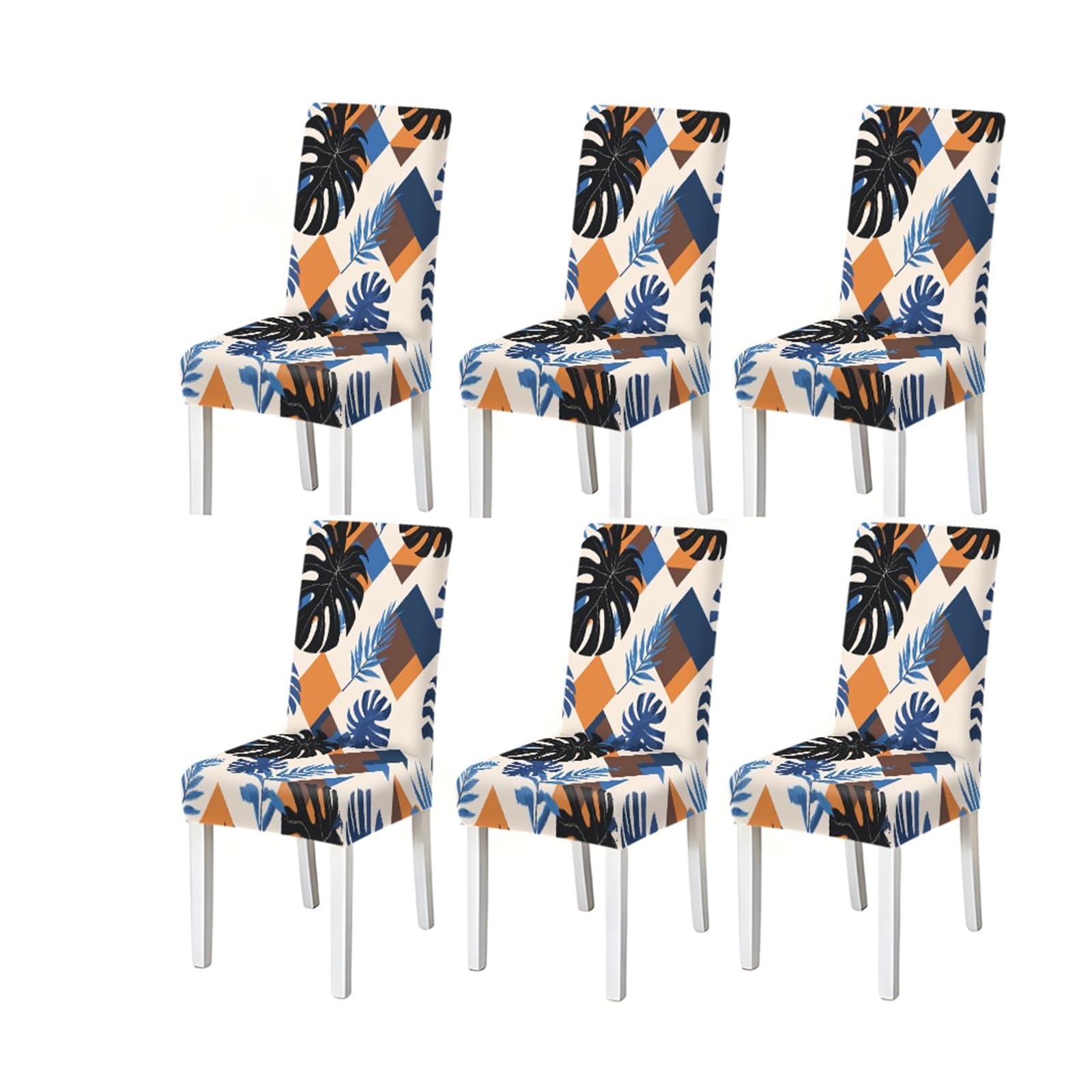 KXUAUV Tropical Monstera Leaf Geometric Pattern Print Dining Chair Covers Set Of 2/4/6, Stretch Slipcovers For Kitchen Dining Room Seat Protectors for Restaurant Hotel Party(6PCSChair cover)