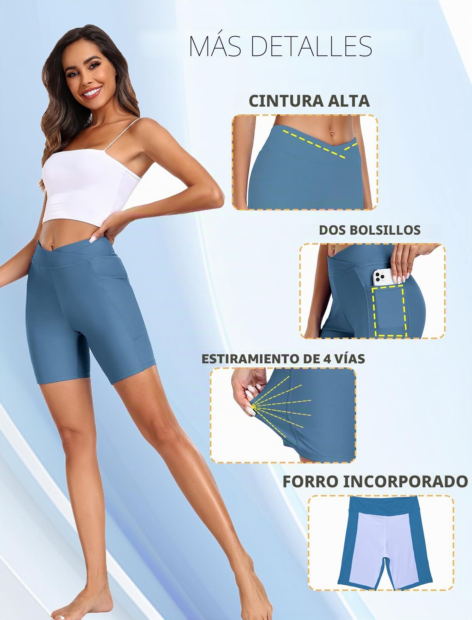 Ekouaer Bañador de Cintura Alta para Mujer con Bolsillos Cortos de Secado Rápido Pantalones Cortos de Natación