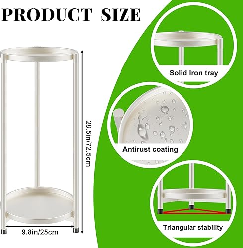 Miniatura 9 de Soporte para plantas de 2 niveles alto para interiores, soporte redondo de esquina negra para múltiples plantas de interior, soportes de metal para