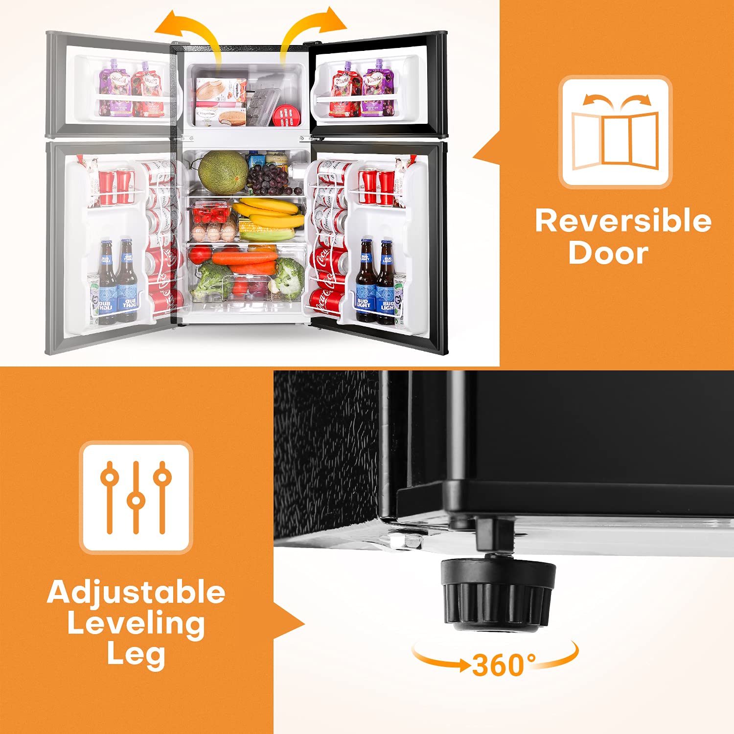 Upstreman 3.2 Cu.Ft Mini Fridge with Freezer, Double Door Mini Fridge