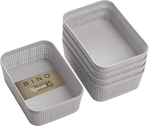 BINO Cesta de plástico tejido XS (Gris Natural), Pack de 5 LA COLECCIÓN DE YUTE Organización del hogar, almacenamiento que ahorra espacio,