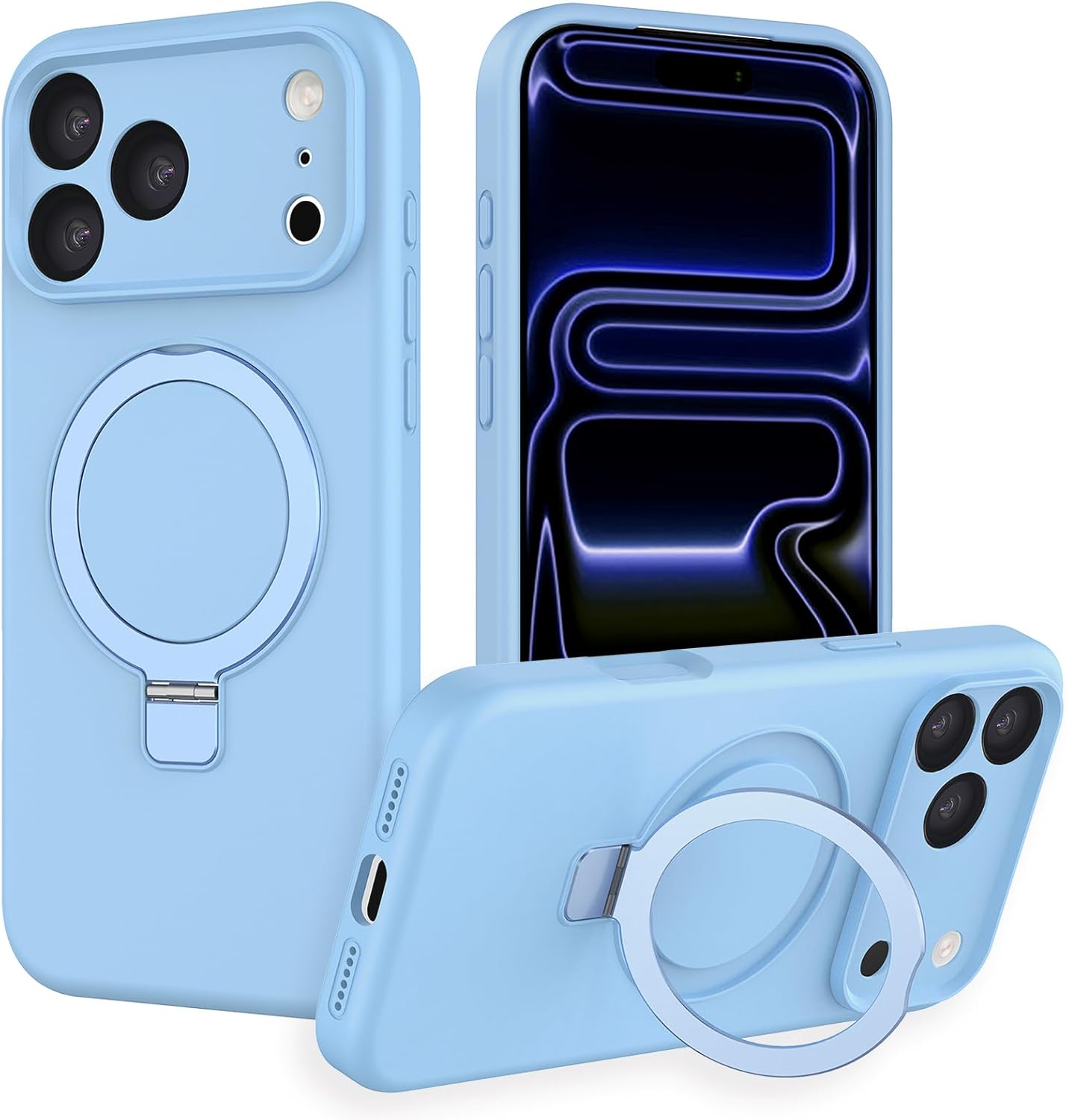 IYH Magnetic Case for iPhone 17 Pro Max 6.9" with Invisible Stand [16FT Military Protection] Liquid Silicone Cover, Light Blue