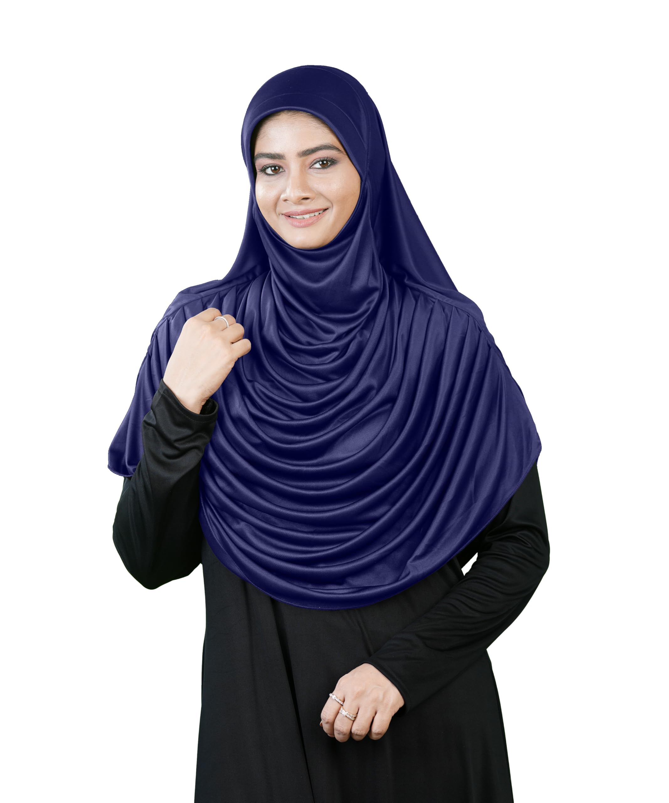 Hijab Soft Stretchable Frilled Hijab Scarf for Muslim Women | Soft Polyester Stylish Hijab for Women & Teenagers Faeezah Navy XL-image-22