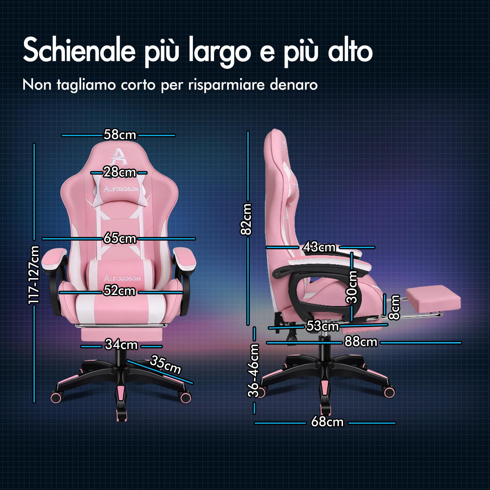 ALFORDSON Sedia da Gaming, Sedile Gamer con Supporto Lombare Massaggiante, Sedia da gioco Ergonomica Girevole con Poggiatesta, Regolabile in Altezza, Pelle PU, Rosa