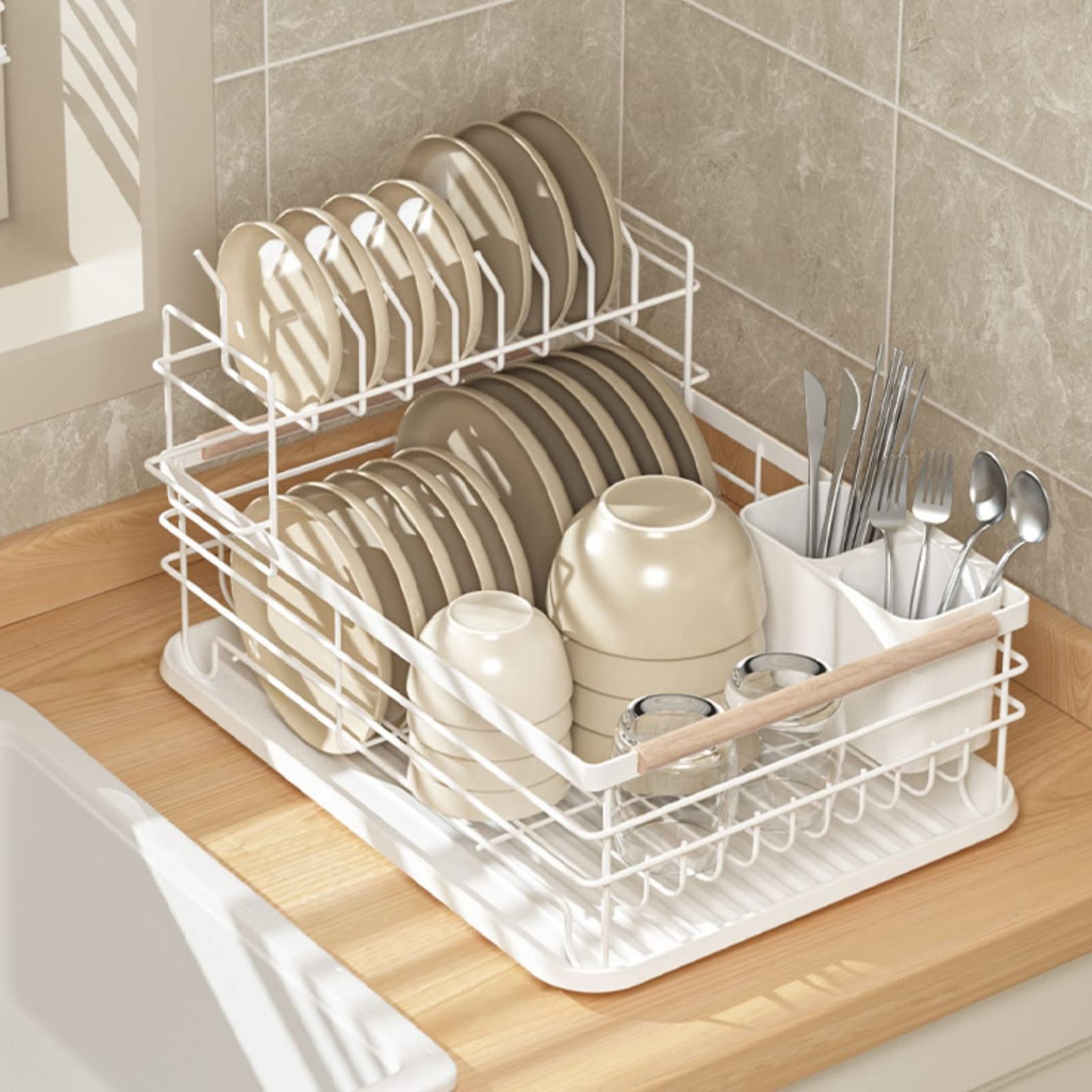 Escurridor De Platos Estantes para Platos para Mostrador De Cocina Estante De Secado De Cocina De Acero Inoxidable Duradero Ahorro De Espacio con Soporte para Cubiertos E