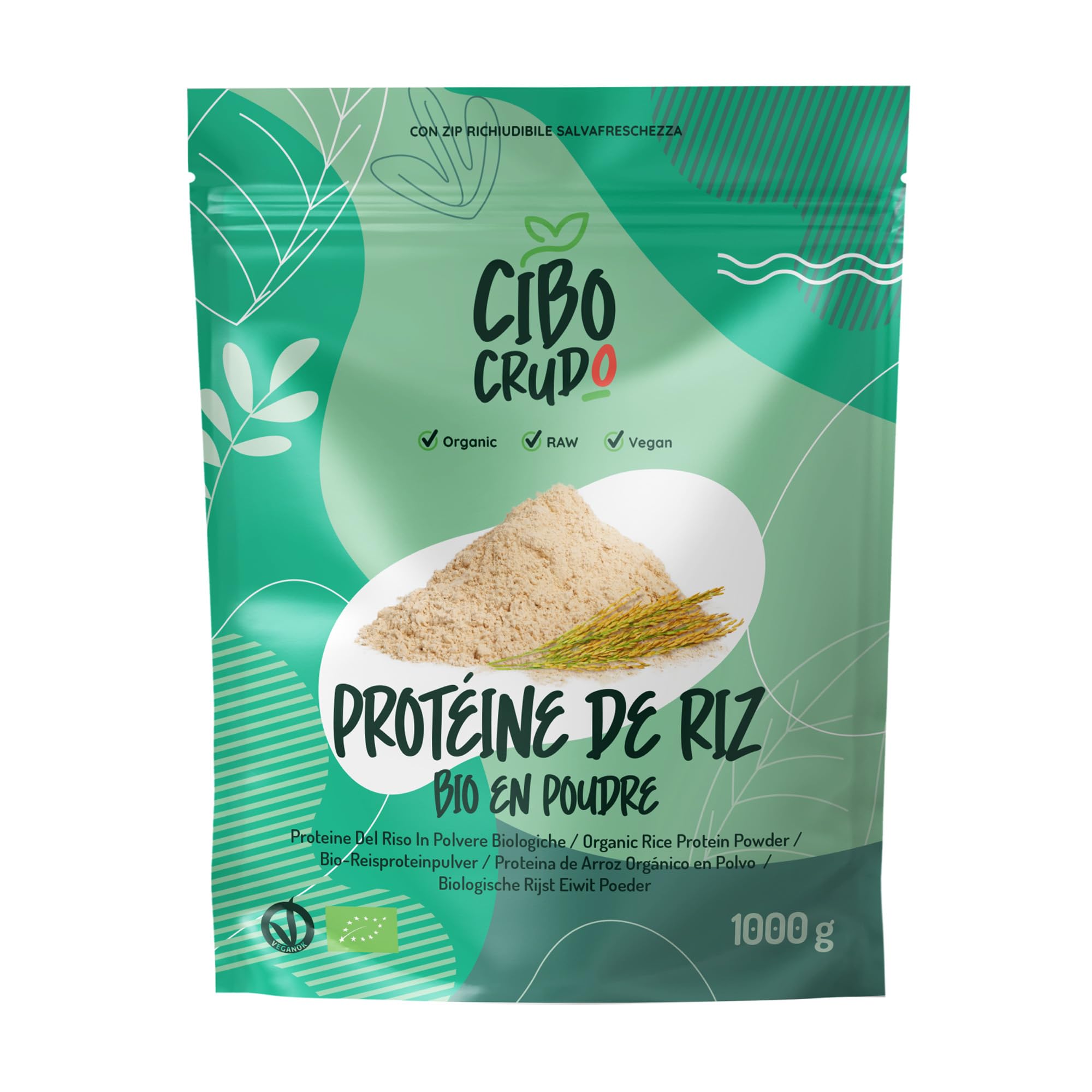 Protéines de Riz en Poudre Bio - 1 Kg. Proteines Vegetales et Vegan. Proteine Sans Lactose Gluten et OGM 100% Naturelle. Source de Protéine Végan et Vegetale.