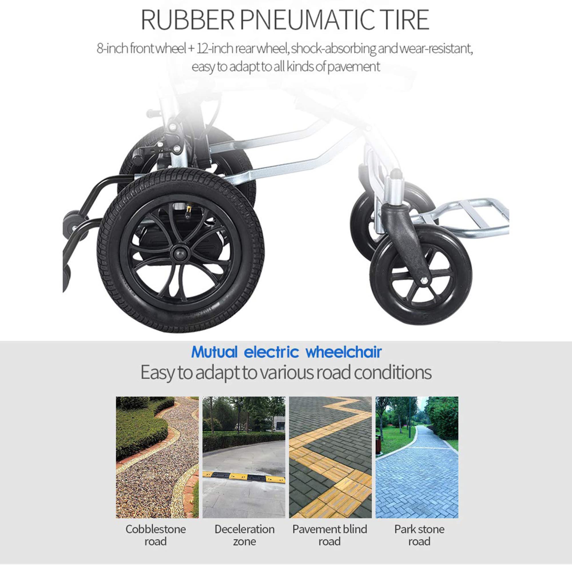 Sedie a rotelle elettriche per Adulti, Sedia a rotelle Leggera Pieghevole Sedia a rotelle elettrica a Doppio Motore per Tutti i Terreni per Anziani disabili