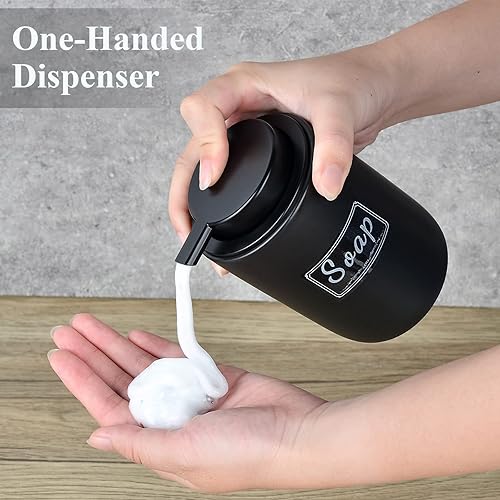 Miniatura 5 de BosilunLife Juego de Dispensadores de Jabón Espumoso - Dispensador de Jabón de Manos de Cerámica Albaricoque de Espuma de 12 onzas con Bomba a Bomba