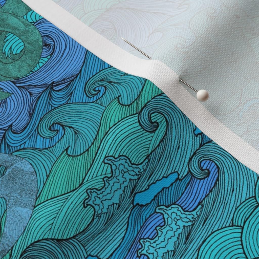 Spoonflower Fabric - Whimsical Waves Ocean Pattern Beach Theme Themed Printed on Petal Signature Cotton Fabric by The Yard - Sewing Quilting Apparel Crafts Decor