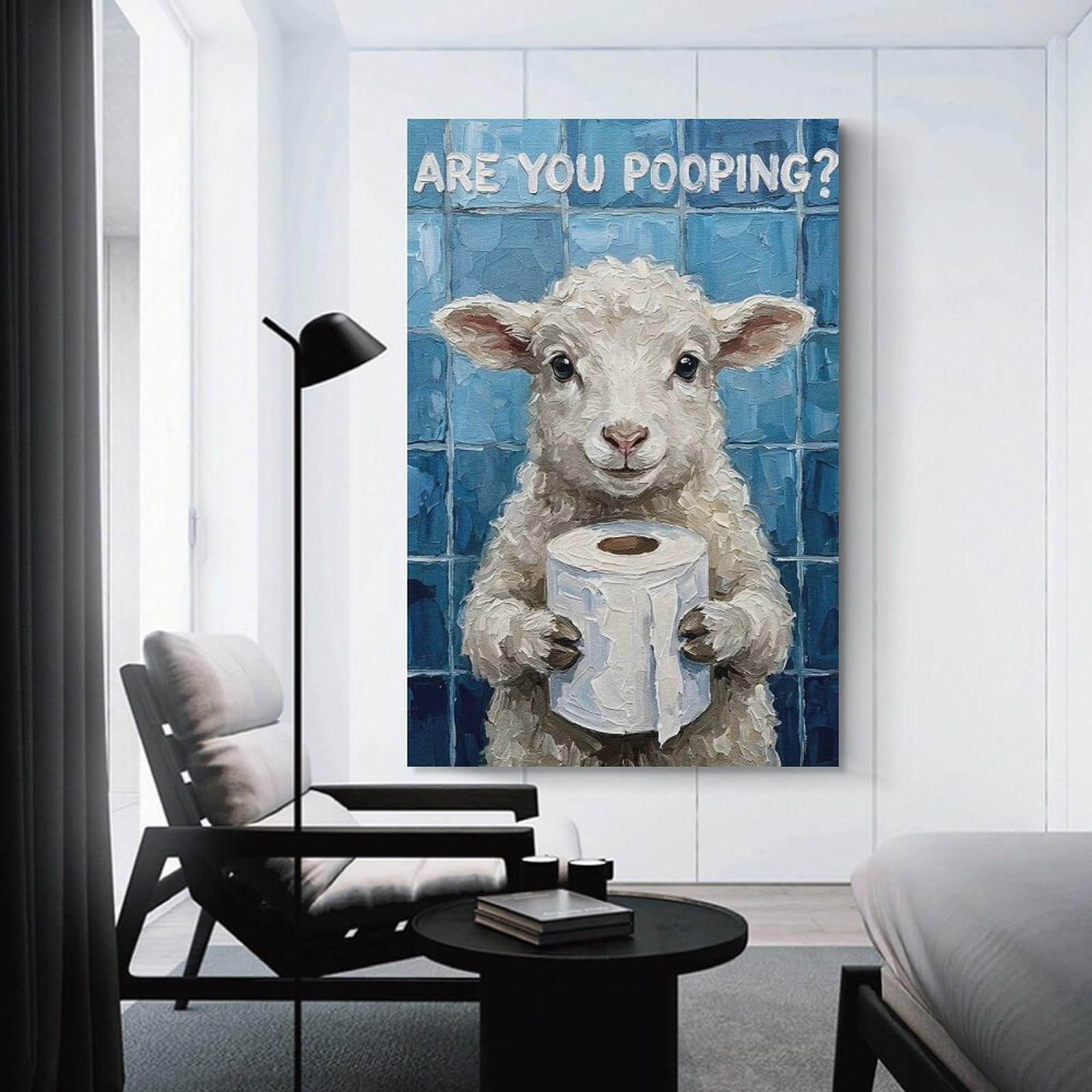 Junmoney Unframe-Style-23 Are You Pooping Sheep With Toilet Paper Canvas Wall Picture, 24X36inch(60X90cm), For Study, Office Or Focused Interiors, Home Office Artwork With Decorative Appeal
