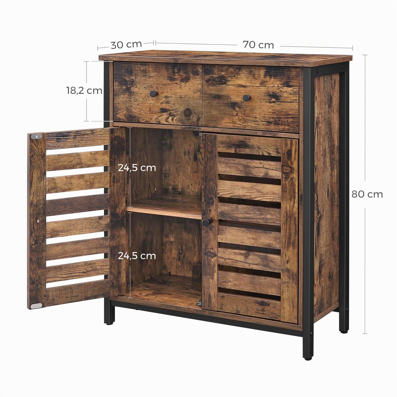 VASAGLE Bodenschrank, freistehender Schrank mit 1 Schublade und Ablage, Küchenschrank, Lamellentüren, für Wohnzimmer, Flur, Büro, Schlafzimmer, rustikales Braun LSC86BX