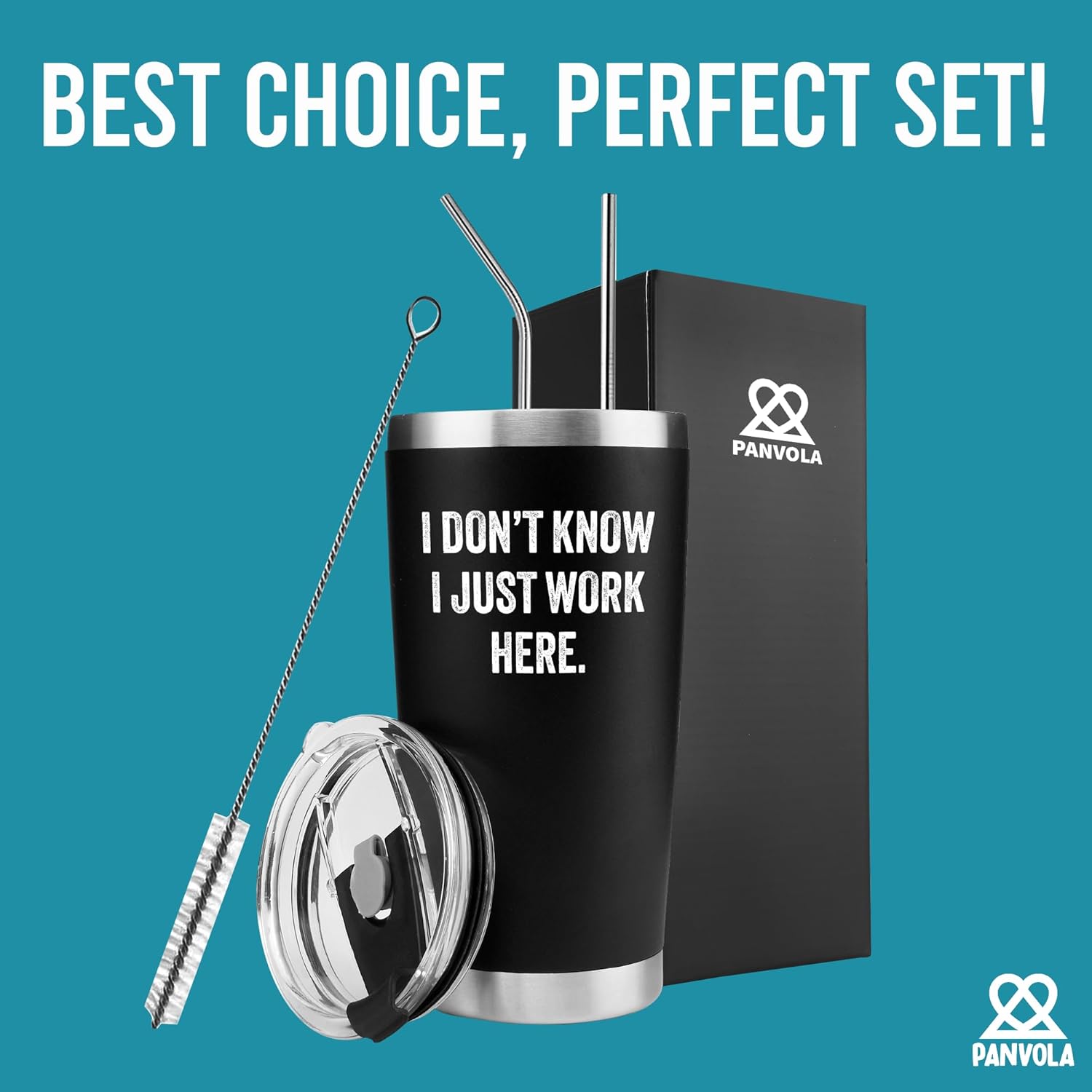Panvola I Don't Know I Just Work Here Vacuum Insulated Tumbler Sarcastic Gifts For Coworkers Officemates Sarcasm Funny Travel Mug Stainless Steel With Lid and Straw 20 oz Black - Image 8