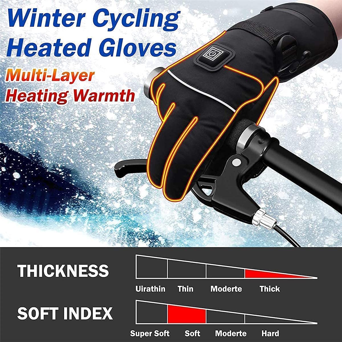 Guantes térmicos eléctricos, Guantes térmicos aislados con Pantalla táctil, Guantes térmicos para esquí de Motocicleta, Guantes Impermeables con 3 Niveles de Calentamiento a baterí
