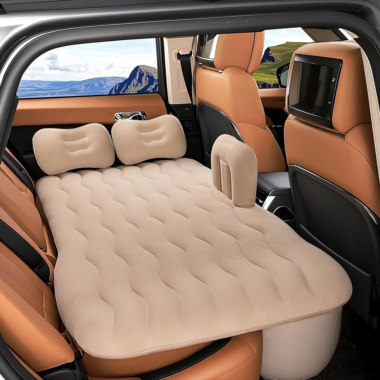 Matelas Gonflable AirSwimmers Pour Banquette Arrière Voiture – Lit De Voyage Ultra-Confortable Avec Barrières Antichute, 2 Coussins Et Pompe 12V