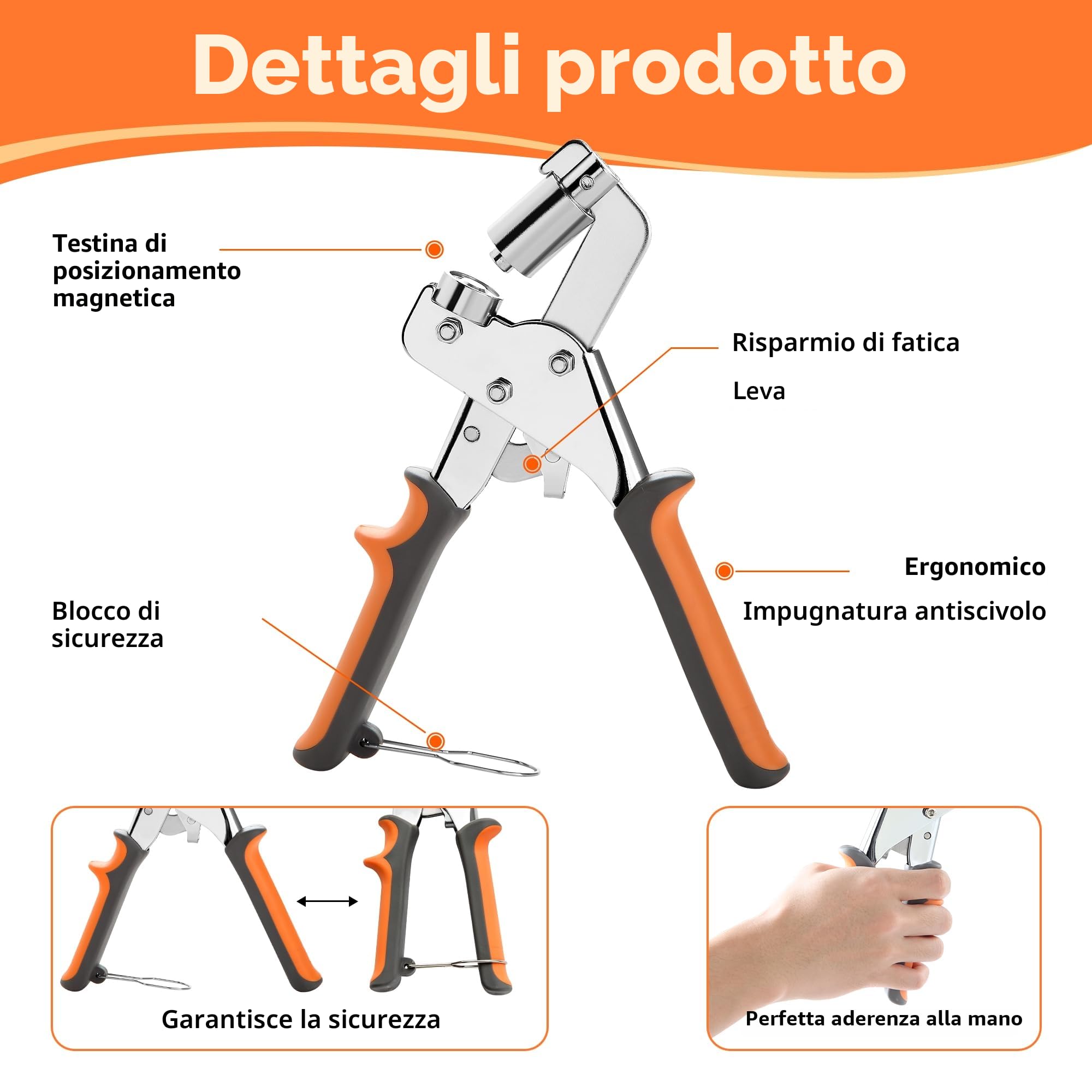 Pinza occhiellatrice manuale set con 1 Pinza per occhielli metallici, 1 punzone in acciaio, 300 paia di occhielli per teloni e rondelle, per tessuti, pelle, jeans e occhielli per tessuti