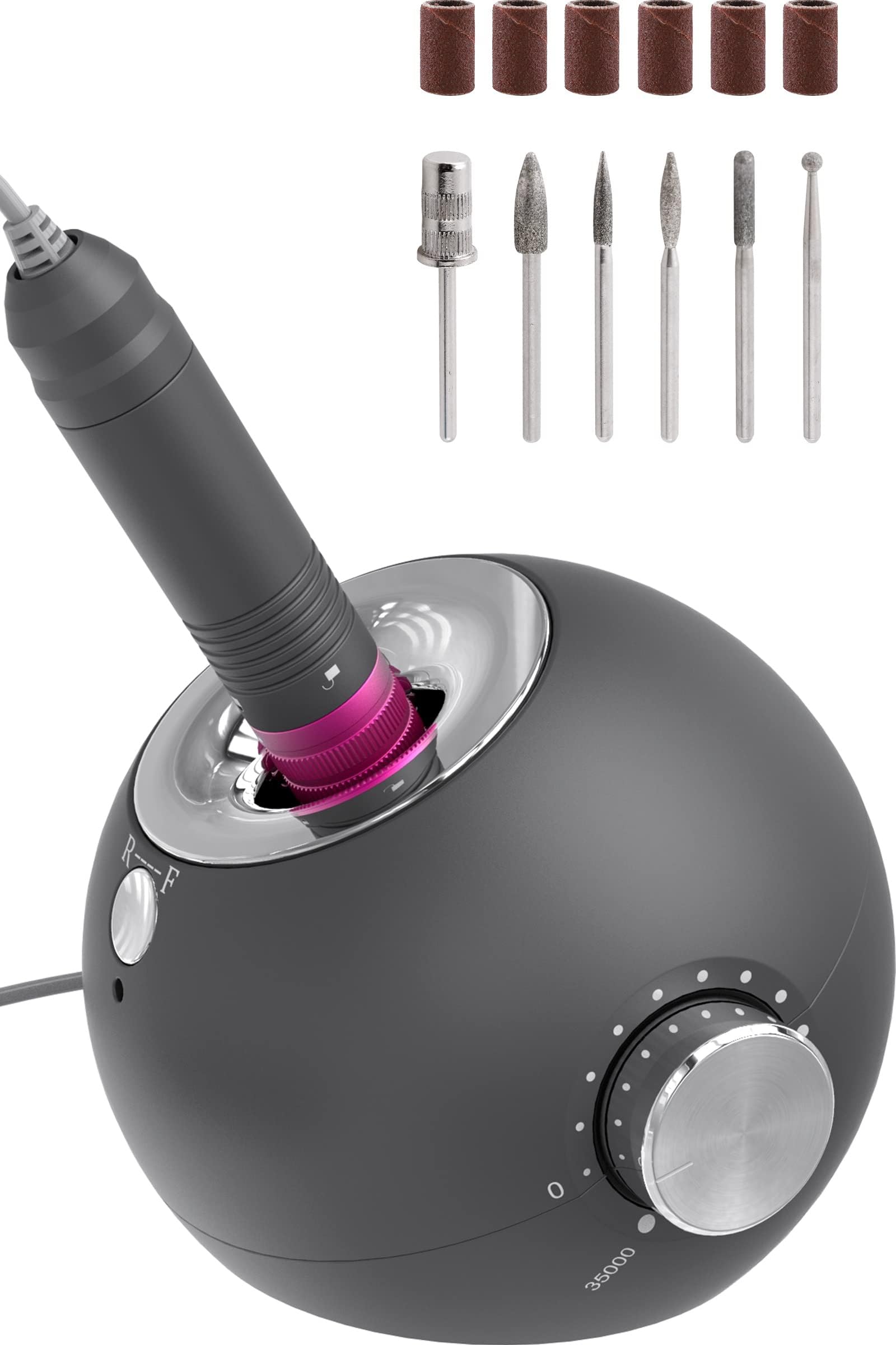 Delanie Torno para Uñas Profesional 35000 RPM Eléctrico Manicura Pedicura Pórtatil Acrilico con 6 Brocas para Torno de Uñas (Gris Non Recargable)