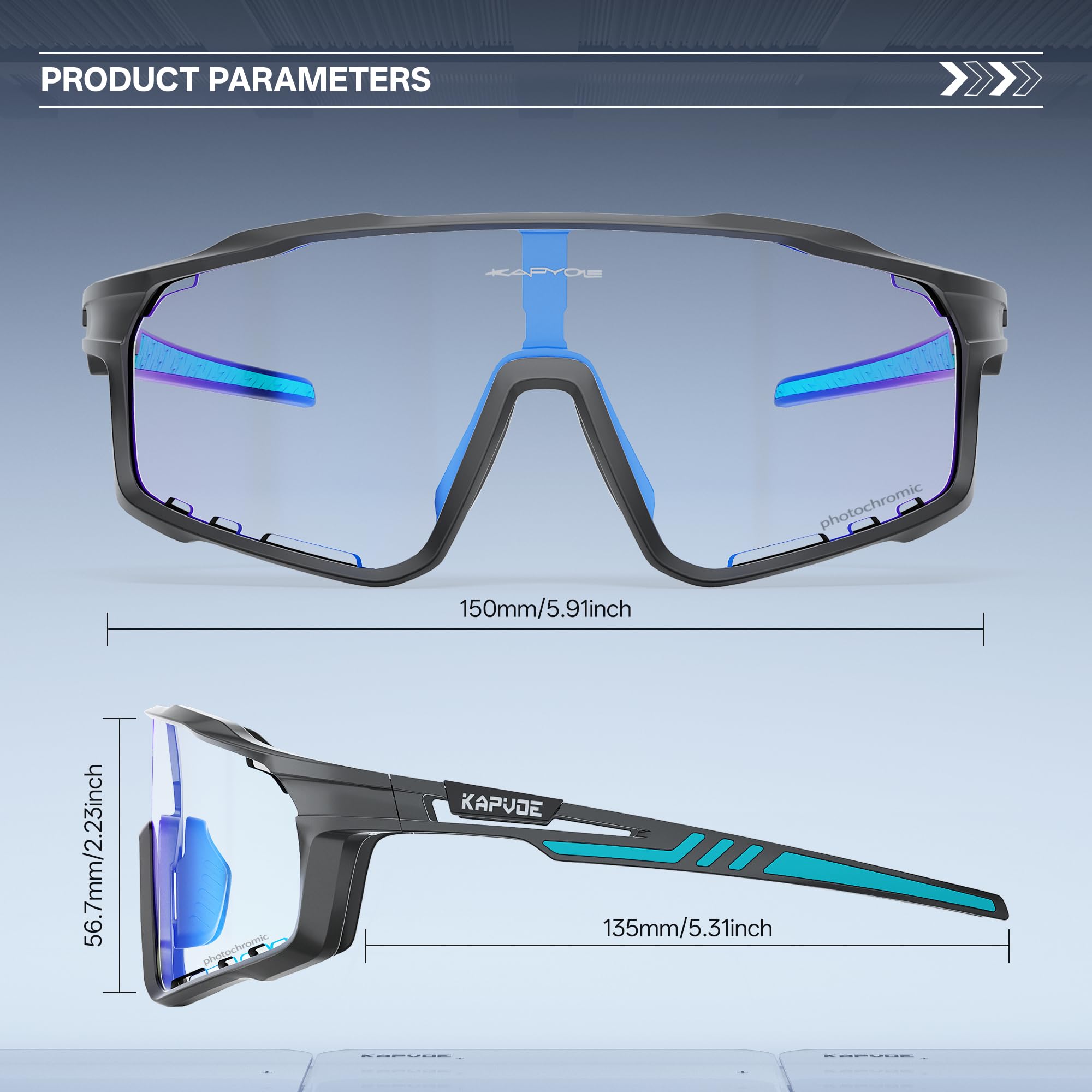 KAPVOE Gafas de Ciclismo Hombre Mujer K76 | Montura TR90, almohadilla nasal ajustable para ciclismo.