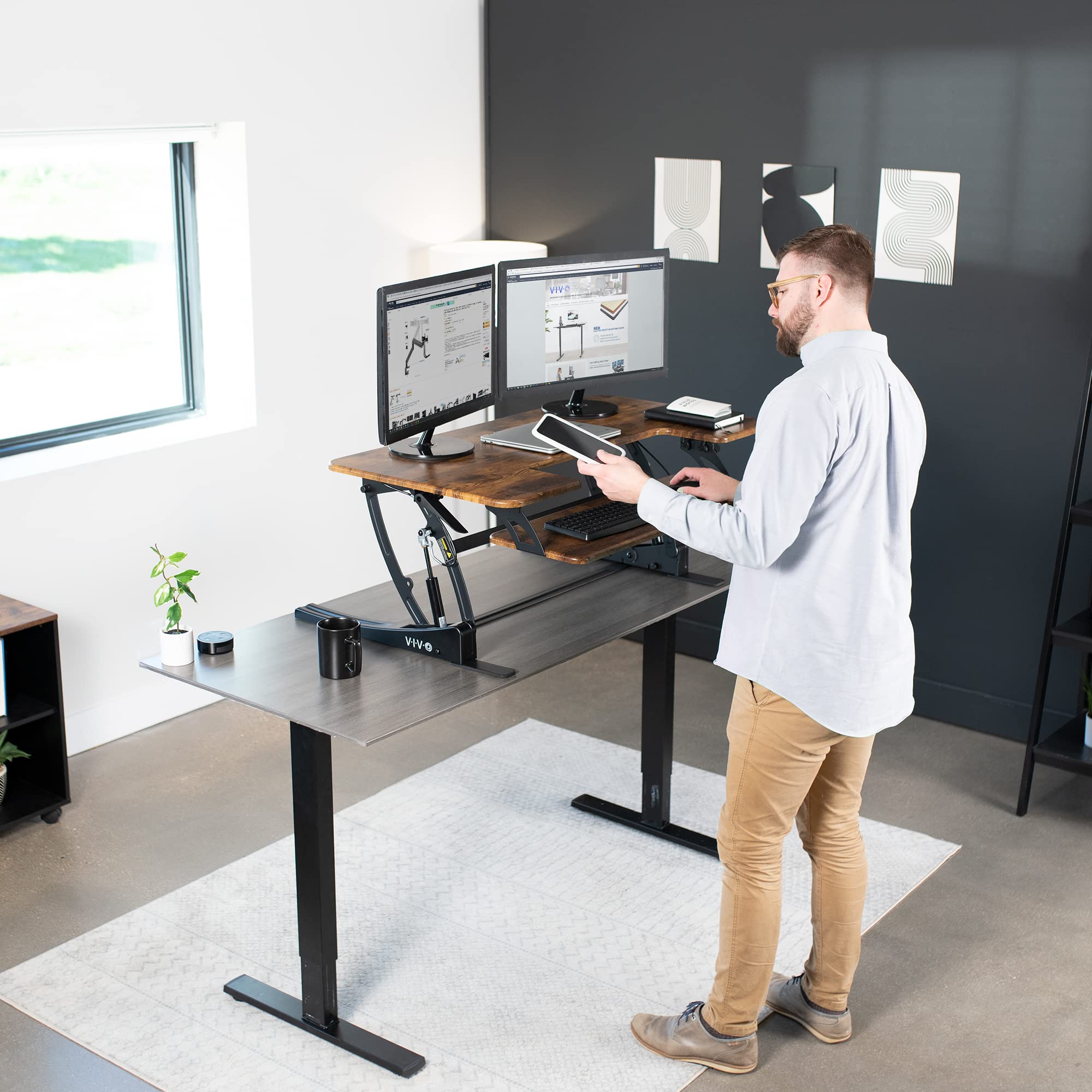 Snapklik.com : 42 Inch Height Adjustable Stand Up Desk Converter, V ...
