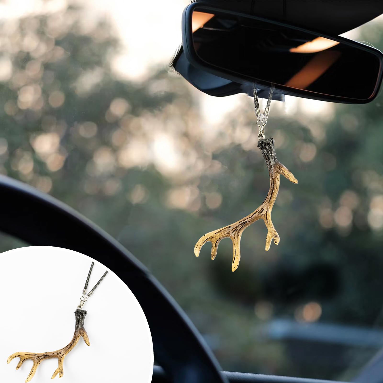 View 1 of *** BROKEN, NEEDS GLUE ***
Rislobx Deer Antler Rearview Mirror Ornament for Car, Elk Antler Car Mirror Hanging Accessories, Resin Deer Antler Decor, Deer Hunting Decor Gift for Hunter, Elk Antler Christmas Tree Ornaments