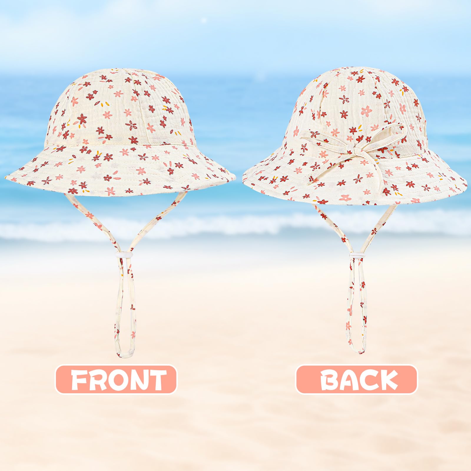 MASOCIO 2 Pièces Chapeau Anti UV Bébé Enfant Bob Soleil Garçon Fille Casquette de Plage d'été Réglable 0-24 Mois - 2