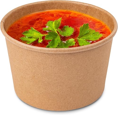 Miniatura 7 de Paquete de 50 recipientes de sopa con tapas, recipientes desechables y biodegradables, cuencos de papel kraft de 12 onzas con tapa para beber