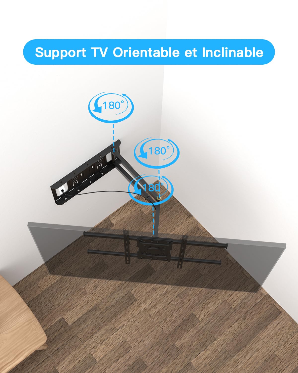 Support Mural TV Longue Portée avec Extension de 650mm | Pivotant Inclinable et Extensible pour Téléviseurs Plats et Incurvés de 32 à 70 Pouces jusqu'à 35kg, Max VESA 600x400mm