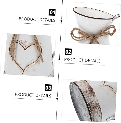 Miniatura 7 de BESTOYARD Florero francés vintage, jarrón de hierro, jarrón alto galvanizado, pequeño jarrón de estaño, maceta de mesa, maceta rústica con arreglo