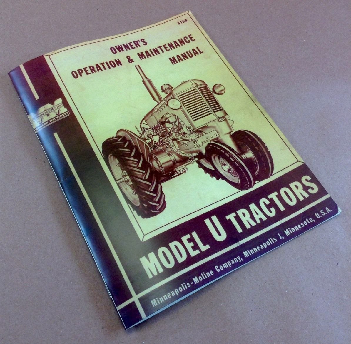 Minneapolis Moline Model U Tractors Owners Operators Maintenance Manual S158