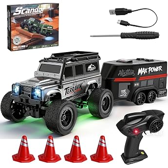 RC Off-Road Vehicle Drift Car 164 Mini Crawler with Trailer Tabletop RC Off-Road Car 2.4G Remote Controlled Car with LED Lights Racing Vehicle Toy for Adults and Children