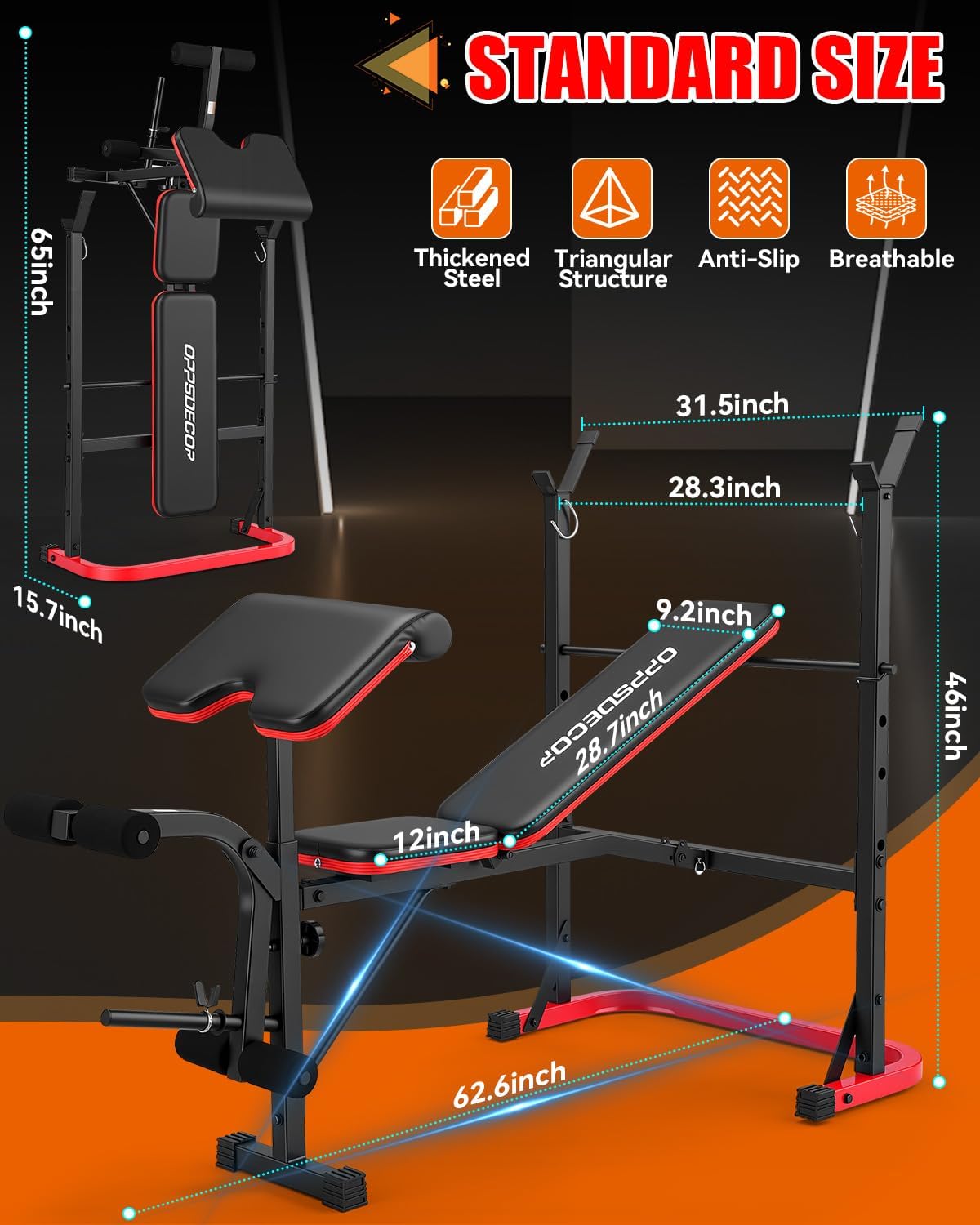 OPPSDECOR 6 in 1 Weight Bench Set with Leg Extension and Leg Curl, 660 LBS Adjustable Bench Press Set with Preacher Curl Pad, Foldable Workout Bench for Home Gym, Strength Training for Teens/Adults