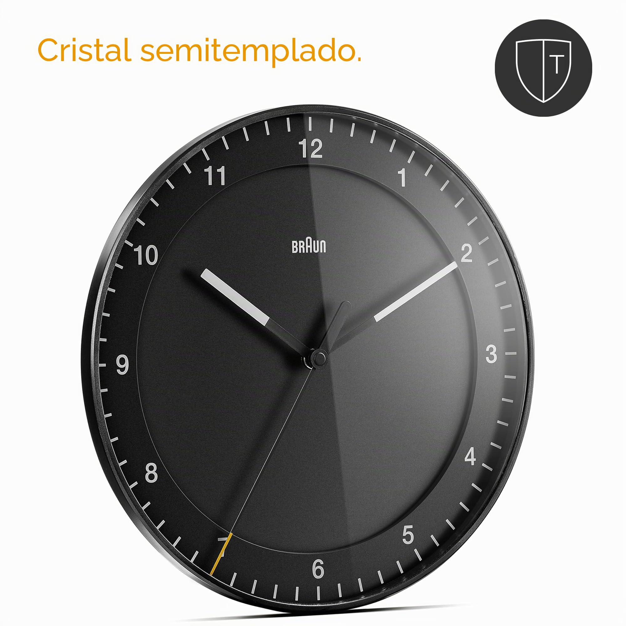 Braun Reloj de Pared analógico Grande clásico Movimiento de Agujas silencioso, de fácil Lectura, diámetro del 30 cm en Negro, Modelo BC17B.