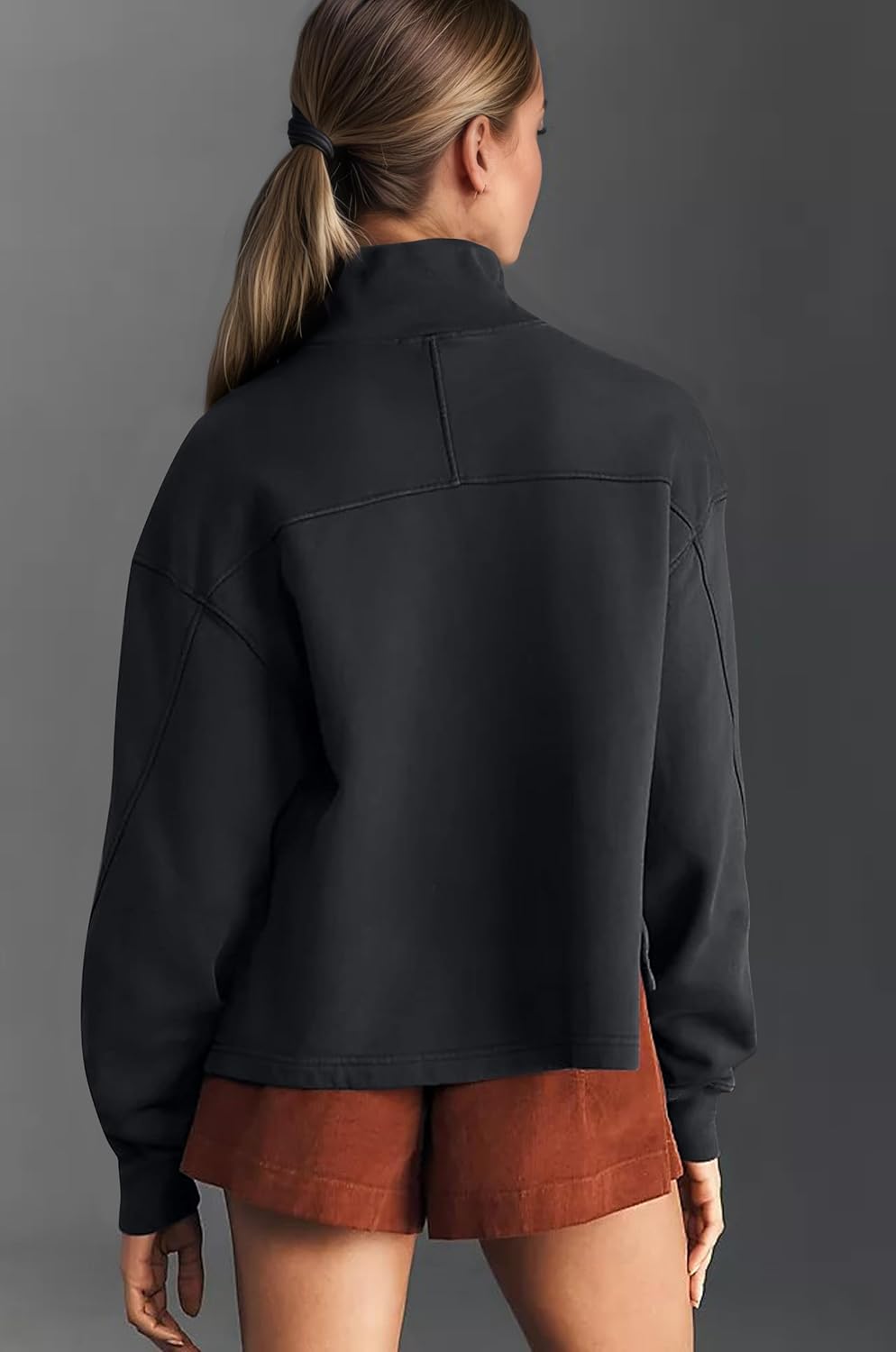 Ythomm Womens Mock Turtleneck Sweatshirt Long Sleeve Side Slit Pullover Tops Casual High Low Hem Drop Shoulder Sweatshirts - Image 4