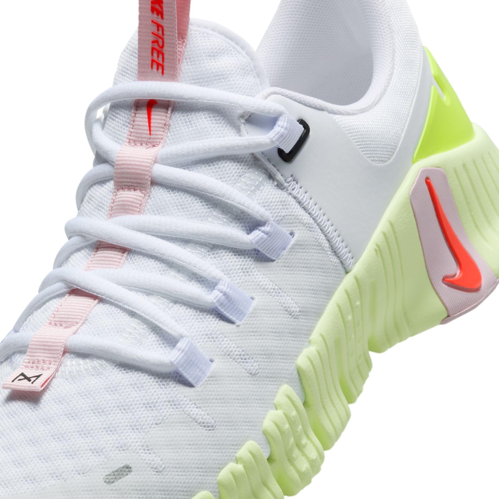 Nike Free Metcon 5 Women's Workout Shoes (DV3950-104, White/Barely Volt/Pink Foam/Bright Crimson) Size 6.5